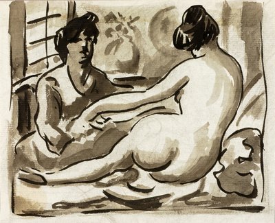 Nu féminin allongé avec accompagnant - Carl Newman
