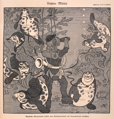 Dernier recours. Un plongeur avec des phoques ; scène sous-marine - Carl Olof Petersen