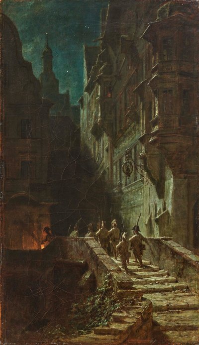 Ronde de nuit de la garde de la foule - Carl Spitzweg