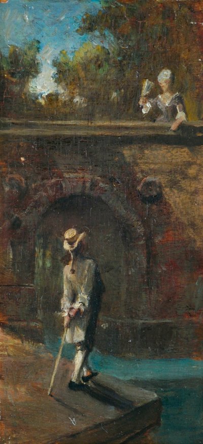 Scène galante sur un pont fluvial - Carl Spitzweg