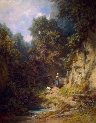 Fille avec une chèvre, saluée par un chasseur - Carl Spitzweg
