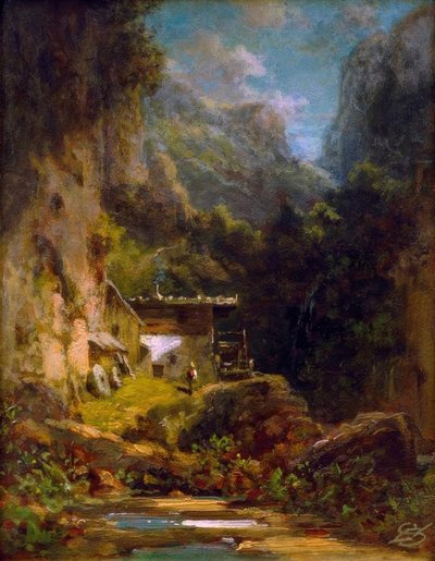 Moulin dans une gorge boisée avec une figure - Carl Spitzweg