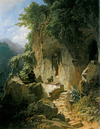 Ermite jouant de la musique devant sa grotte - Carl Spitzweg