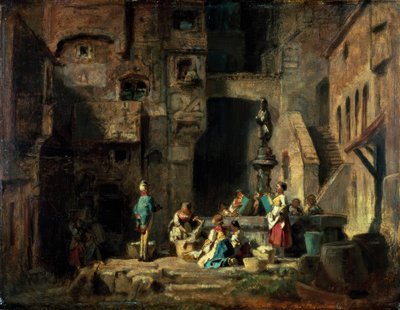 Lavandières à la fontaine - Carl Spitzweg