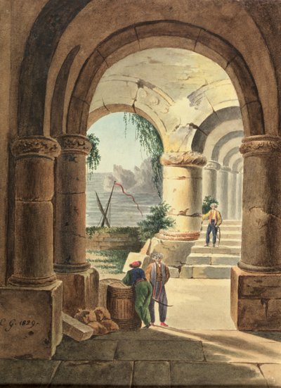 Vue de la mer à travers un cloître, 1829 - Carl Wilhelm Goetzloff