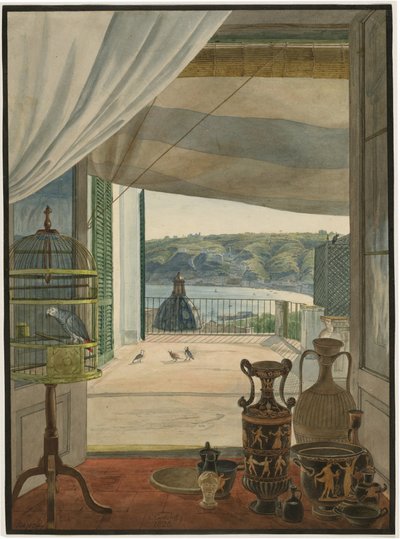Antiquités par un balcon surplombant le golfe de Naples - Carl Wilhelm Götzloff