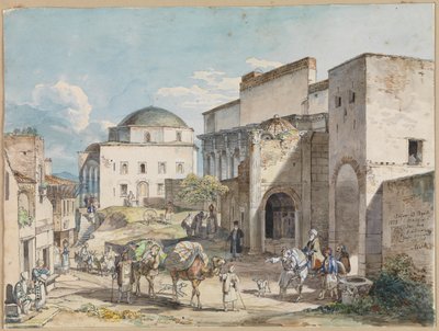 Rue à Athènes. Avec le palais Hadji Hazekis et la mosquée Tzistarakis - Carl Wilhelm Heideck