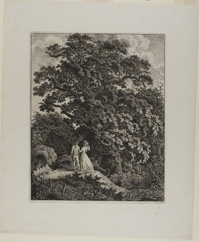 Paysage boisé avec un couple élégant marchant sous un chêne - Carl Wilhelm Kolbe, the elder