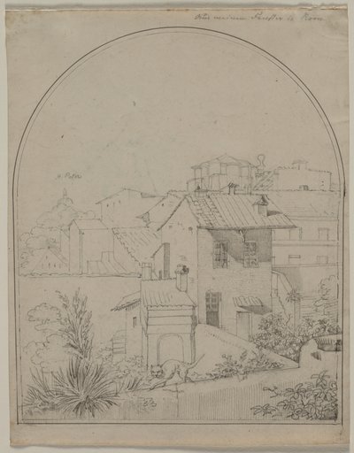 Vue de ma fenêtre à Rome recto Soldat dans un paysage verso, vers 1817 - Carl Wilhelm Tischbein