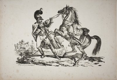 Cuirassier à pied retenant son cheval cabré - Carle Vernet
