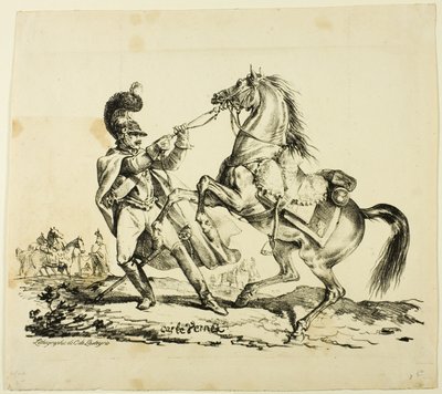 Cuirassier à pied retenant son cheval cabré - Carle Vernet