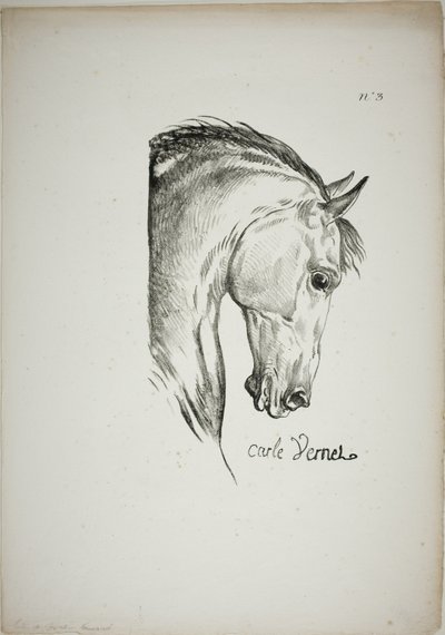 Détail de la tête de cheval, agrandie au triple, Garde royale normande, n° 3 - Carle Vernet