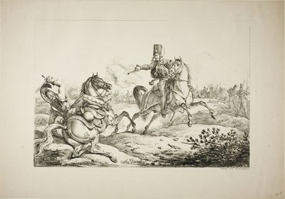 Hussard déchargeant son pistolet sur un dragon allemand - Carle Vernet