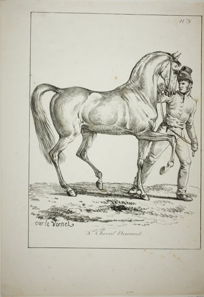 Garde royale, cavalier normand, pas en tenue complète, et cheval, No. 3 - Carle Vernet