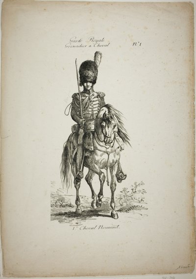 Garde royale, grenadier monté normand et cheval, n° 1 - Carle Vernet