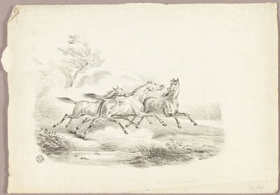 Trois chevaux qui courent - Carle Vernet