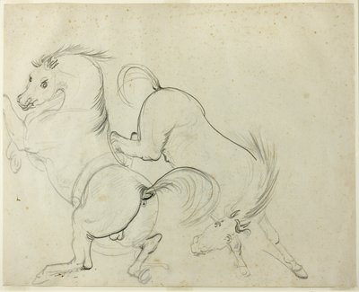Deux Chevaux Jouant (recto); Homme sur un Cheval Ruant (verso) - Carle Vernet