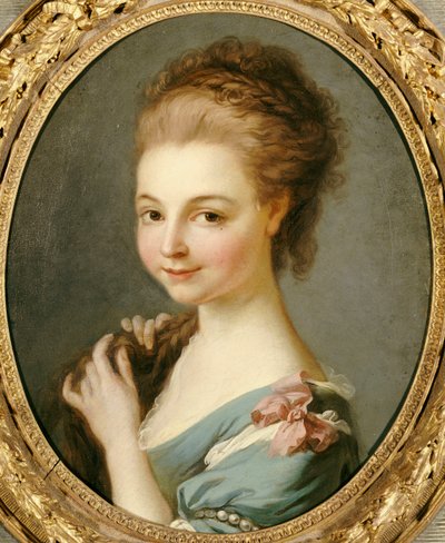 Une fille en robe bleue avec un ruban rose - Carle van Loo
