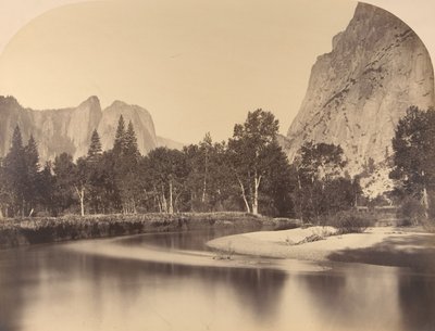 Vue de la rivière, en bas de la vallée, Cathedral Rock à gauche, 1861, Yosemite - Carleton Emmons Watkins
