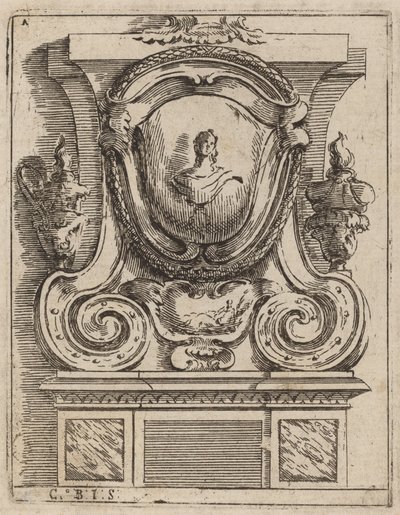 Motif architectural avec buste et deux lampes - Carlo Antonio Buffagnotti