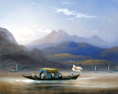 Lac de Côme. Un bateau. En arrière-plan, on peut voir le mont Groma, vers 1830. Peinture de Bossoli. Côme, collection privée. - Carlo Bossoli