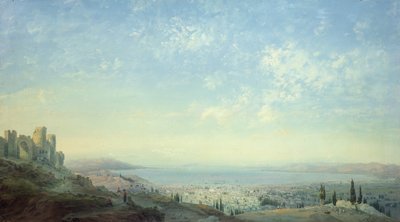 Smyrne depuis la citadelle sur le mont Pagus, la péninsule de Cesme et les jardins de Bornora avec la côte de Phocée, 1839 - Carlo Bossoli