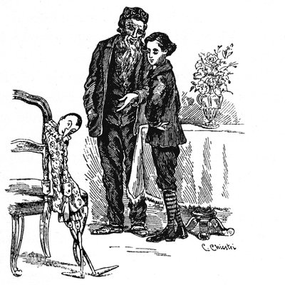 Illustration de Pinocchio par Carlo Chiostri (1863-1939), un des premiers illustrateurs italiens de l