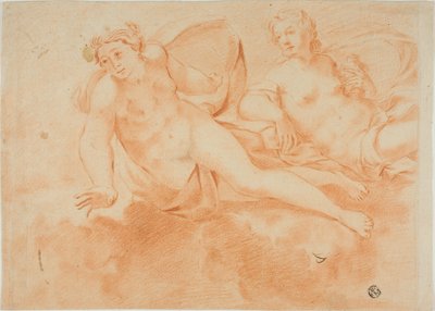 Deux figures féminines nues portées par les nuages (recto) ; fragment de figure couchée (verso) - Carlo Cignani