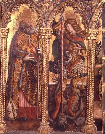 Saint Nicolas et Saint Michel, détail du polyptyque de San Martino - Carlo Crivelli
