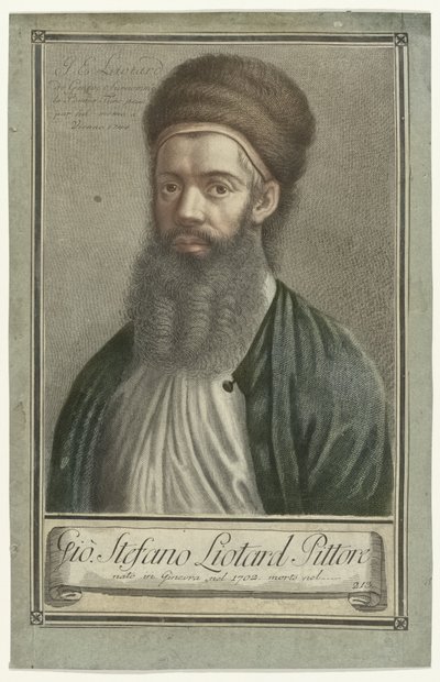 Portrait du peintre Jean-Etienne Liotard en costume turc avec barbe et bonnet de fourrure - Carlo Gregori (possibly)