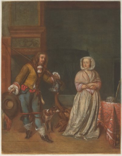 Chasseur rendant visite à une dame - Carlo Lasinio after Gabriel Metsu