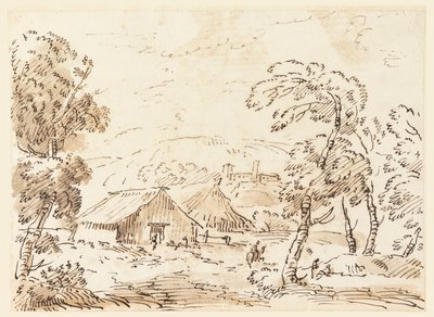 Habitation paysanne et château dans une campagne montagneuse - Carlo Marchionni
