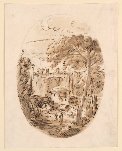 Dessin, Paysage avec cavalier et pont, 1750-1786 - Carlo Marchionni