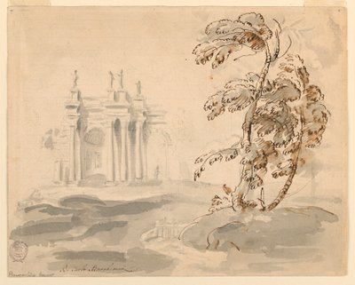 Dessin, arbre dans un paysage avec un bâtiment, 1756-78 - Carlo Marchionni