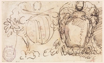 Dessin, Deux écussons pour les armoiries du pape Benoît XIV, 1740-58 - Carlo Marchionni