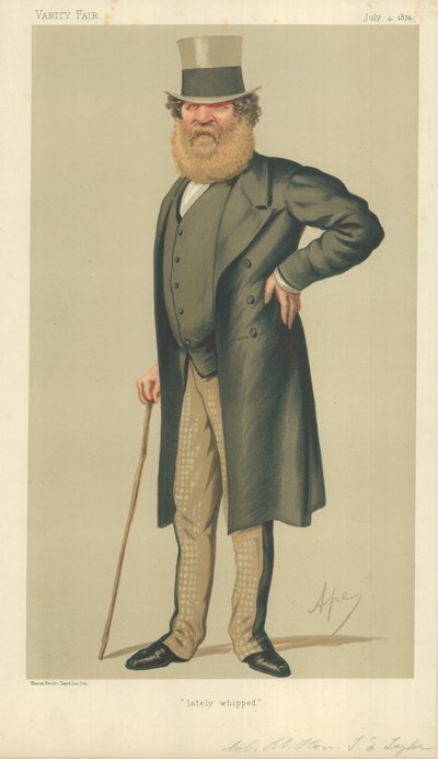 Colonel Le Très Honorable Thomas Edward Taylor, récemment fouetté, 4 juillet 1874, caricature de Vanity Fair - Carlo Pellegrini
