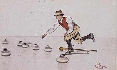Homme lançant une pierre dans un jeu de curling - Carlo Pellegrini