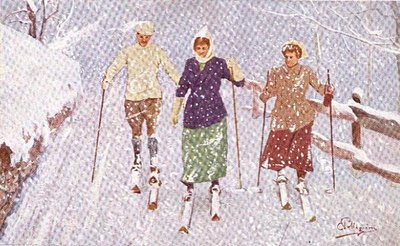Trois skieurs dans une tempête de neige - Carlo Pellegrini