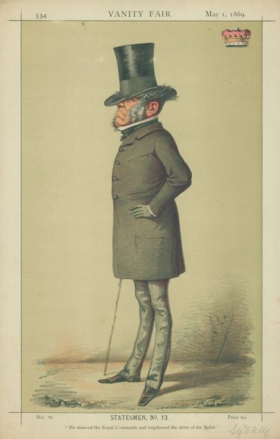 Vicomte Sydney, Il a reçu les ordres royaux et a allongé les jupes du Ballet, 1er mai 1869, caricature de Vanity Fair - Carlo Pellegrini