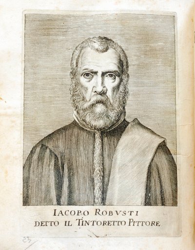 Portrait de Jacopo Robusti dit le Tintoret (Tintoretto) (1518-1594) peintre italien Gravure de « Maraviglie dell