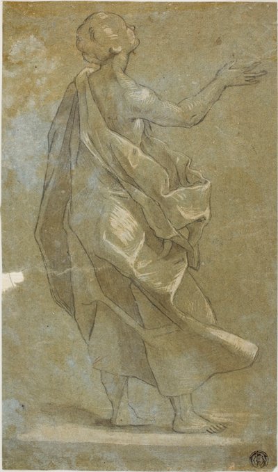Figure masculine drapée debout avec le bras droit levé - Carlo Urbino