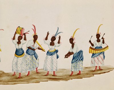 Reine et sa suite, détail représentant des danseurs et des musiciens - Carlos Juliao
