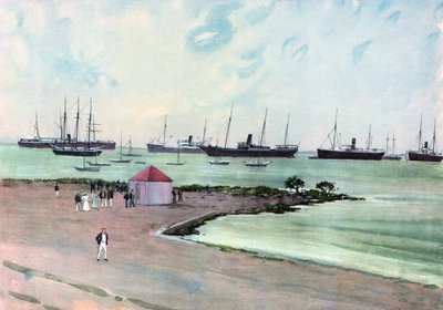 Navires espagnols capturés au mouillage dans le port de Man-of-War, Key West. Vue de l