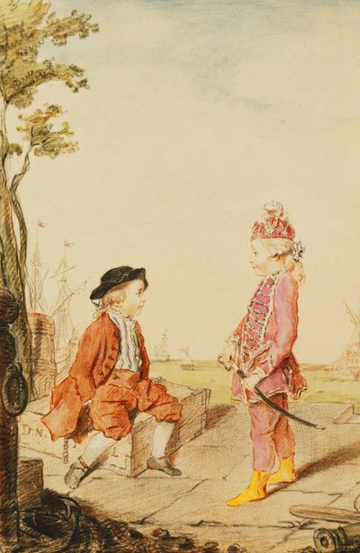 Les deux jeunes frères de Neuville, sur un quai, 1767 - Carmontelle
