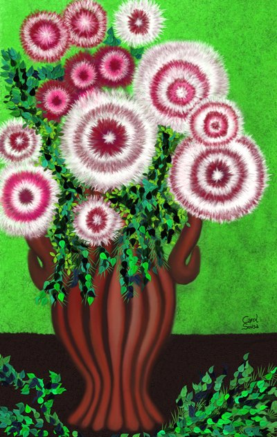 Vase marron avec fleurs sauvages de fantaisie - Carol Sousa Cuello