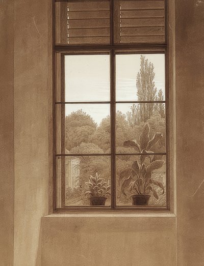 Fenêtre avec vue sur un parc. Vers 1837 (?) - Caspar David Friedrich