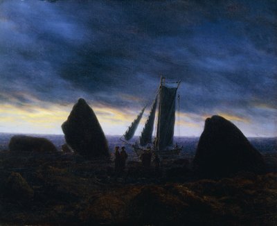 Bateau de pêche passant des figures sur une plage par la Baltique - Caspar David Friedrich