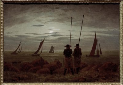 Nuit de lune sur la plage avec des pêcheurs - Caspar David Friedrich