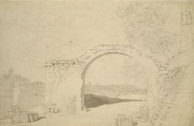 Paysage fluvial avec une arche (inachevé) - Caspar David Friedrich