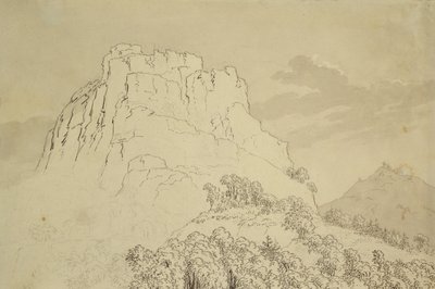 Sommet rocheux avec une colline boisée devant - Caspar David Friedrich